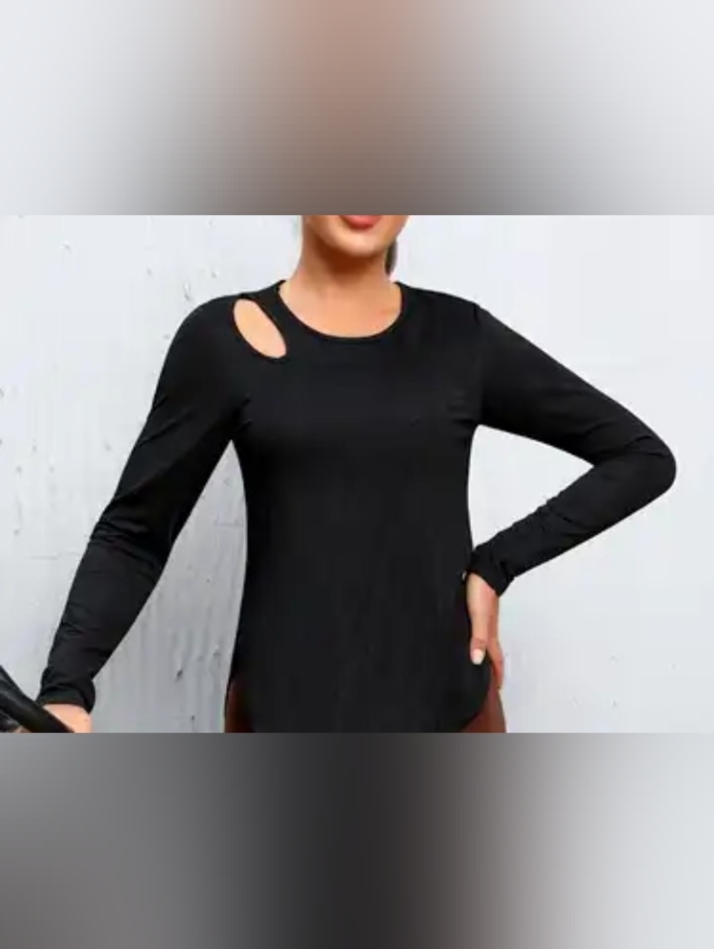 Athletic Black Long-Sleeve Cutout Shoulder Top - Womens